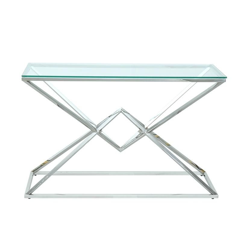 Luxury Glass Top Hallway Corner Golden Steel Legs Decorative Living Room Console Table
