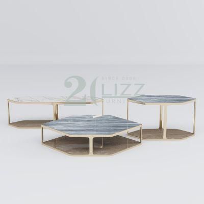 Chinese High End Modern Luxury Marble Glass Top Coffee Table Leisure Stainless Steel Side Table