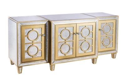 Antique Glass 4 Doors Champagne Paint Circle Design Sideboard