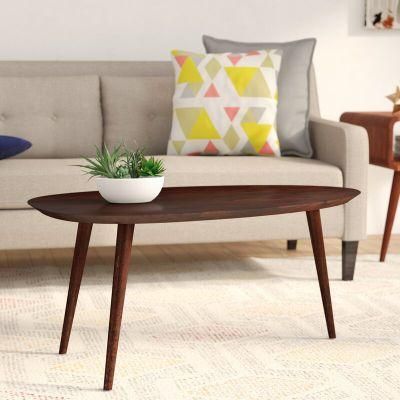 Walnut Round Coffee Table Furniture with Solid Wood Leg for Living Room
