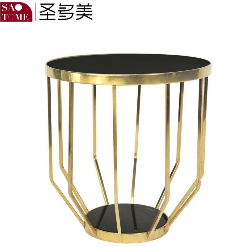 Modern New Style Stainless Steel Black Glass Round End Table in Living Room