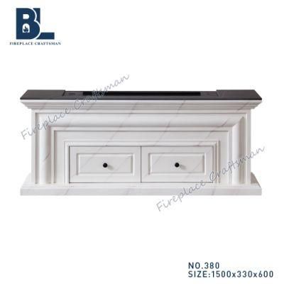 Hot Sale Marble Top Wooden Electric Fireplace Surround Mantel Media Storage Cabinet TV Stand with Water Vapor Flame