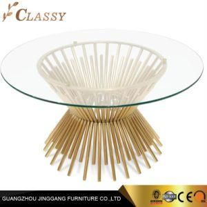 Contemporary Clear Glass Coffee Table in Stainless Steel Brushed Gold Base