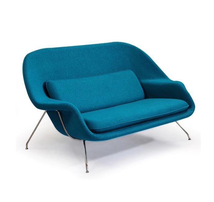 Modern Blue Velvet Love Seat Sofa
