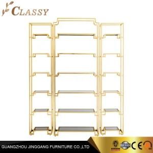 Modern Luxury Golden Brass Stainless Stel Bookcase with Temper Glass Shelf