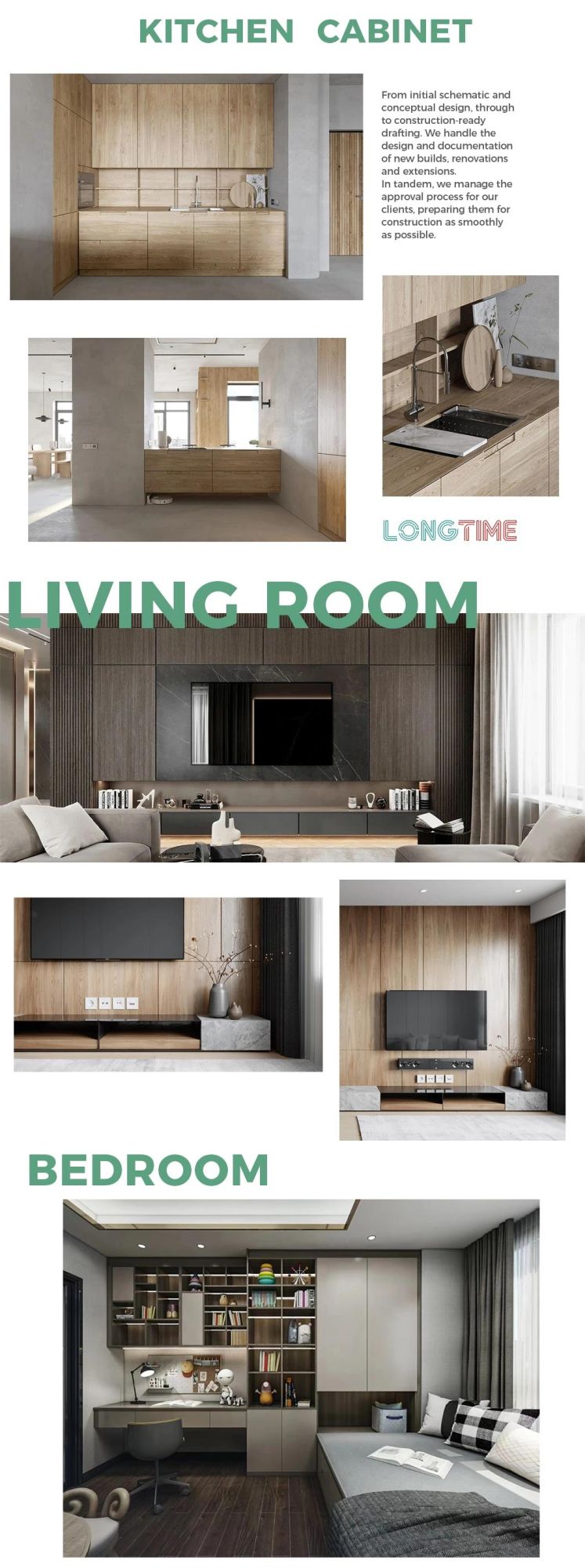 Modern Living Room Trendy Combined Wooden TV Cabinet with LED Light Strip