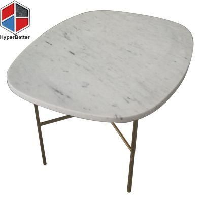 Wholesale Special Shape White Marble Oval Tea Table Top with Golden Tube Legs