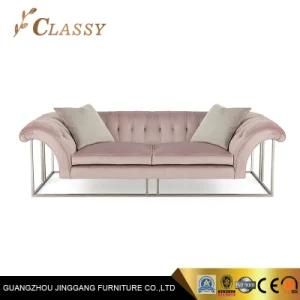 China High Quality Sofa Luxury Velvet Fabric Sofa with Silver Frame