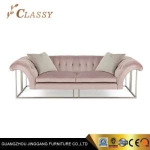 China High Quality Sofa Luxury Velvet Fabric Sofa with Silver Frame