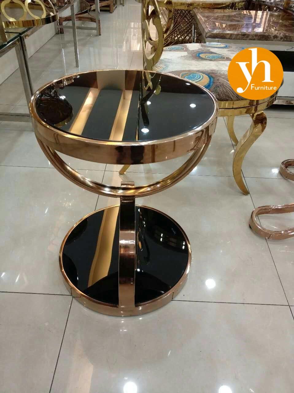 Gold Table Luxury UK Best Western Hotel Room Glass Round Side Table