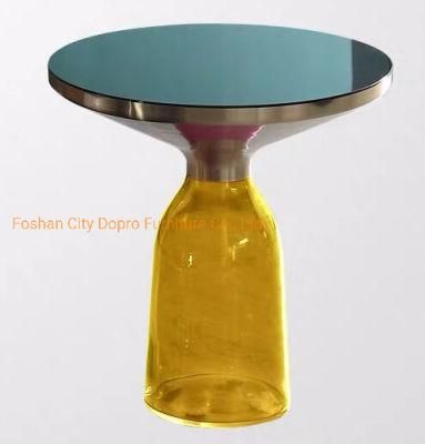 2020 Popular Antique Hotel Artist Colorful Yellow Glass Leg Brushed Brass End Table Set