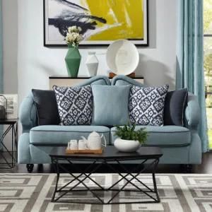 2017 Elegant Design Blue Three Seat Fabric Sofa for Living Room