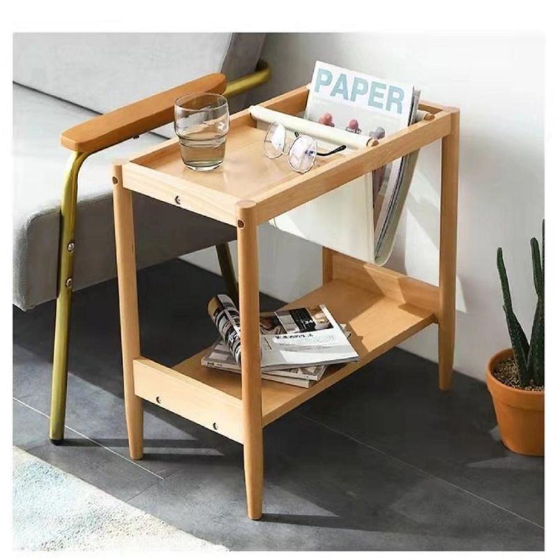 Living Room Furniture Wooden Double Deck Tea Rack Side Table Coffee Table