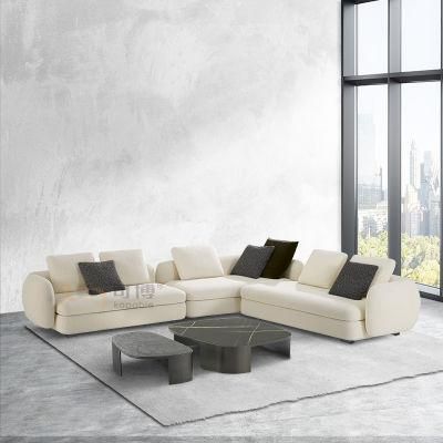 Modern Italian Fabric Sectional Sofa with Leather Arm Chair Contemporary Home Soft Seating Corner Couch for Living Room Furniture Sets