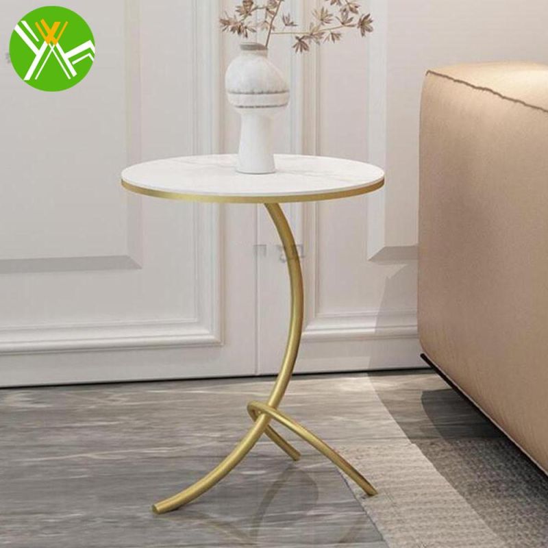New Arrival Nordic Design Gold Side Table with Marble Top for Hotel Commercial Shop