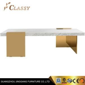 Marble Center Coffee Table in Metal Sheet Holding Base for Living Room Furniture