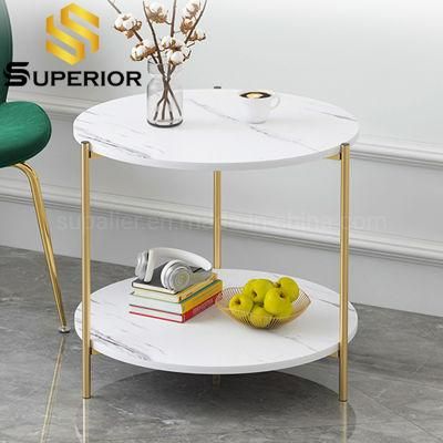 Home Furniture Cheap Gold Steel Round Side Table Marble