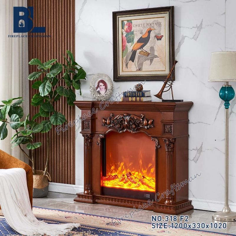 Home Furniture Sculpture European LED Lights Heating Function Wood Burning Electric Fireplace (318)