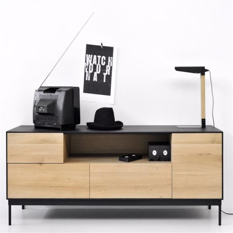 Unique & Modern Black Brown Wood TV Stand with Thin Erect Legs