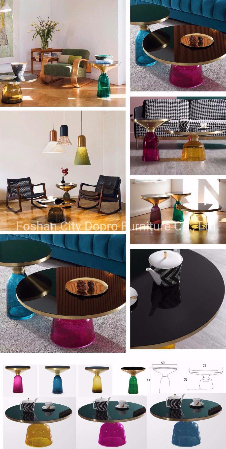Fashion Modern Hotel Artist Purple Glass Leg Brushed Brass Round Coffee Table