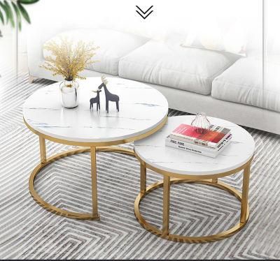 White/Black Marble Top Round Gold Stainless Steel Coffee Table