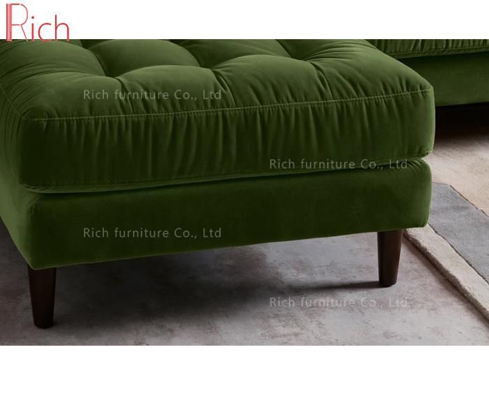 Modern Living Room Home Furnitrure Green Fabric Velvet Sectional Sofa Set Corner Sofa Leisure Couch
