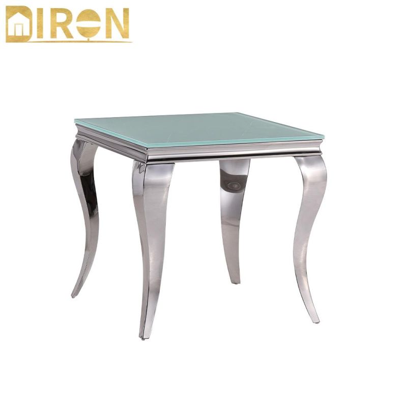 Wholesale Square White Black Marble Side Table with Assembly Metal Base