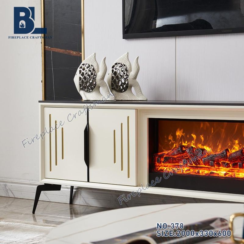 Hot Sale Modern White Entertainment Center TV Stand with Wood Burning Heater Pellet Stove and Cabinet