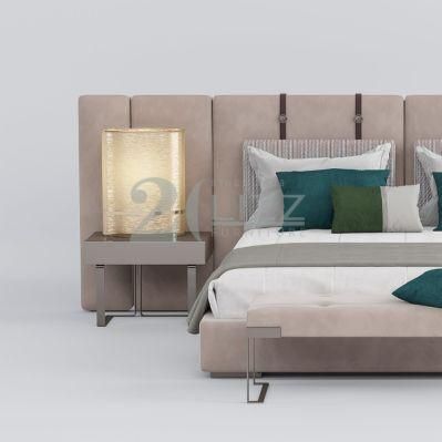 Sectional European Luxury Hotel Home Sofa Bed Modern King Size Bedroom Silver Metal Leg Fabric Bed Furniture
