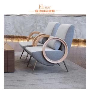 Modern Hotel Wooden Ring Armrest Lobby Sofa with Wood Table