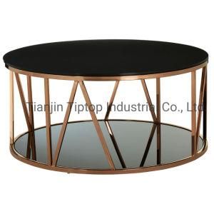 Luxury Modern Stainless Steel Glass Round Gold Coffee Table