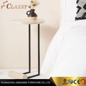 Modern Wooden Top Side Table Bar Table with Black Powder Coated Legs for Home