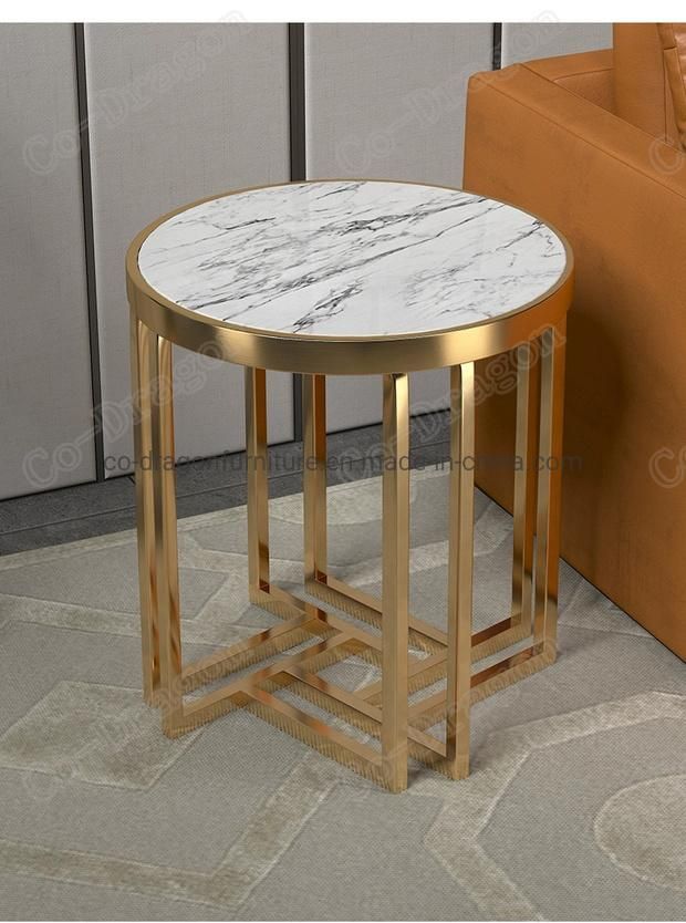 Wholesale Modern Furniture Stainless End Side Table with Marble Top