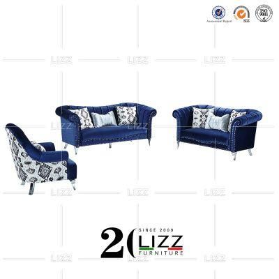 New European Popular Living Room Home Furniture Set Luxury Fabric Velvet Sofa with Steel Legs