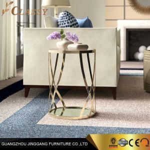 Modern Round Glass Side with Stainless Steel Frame for Living Room