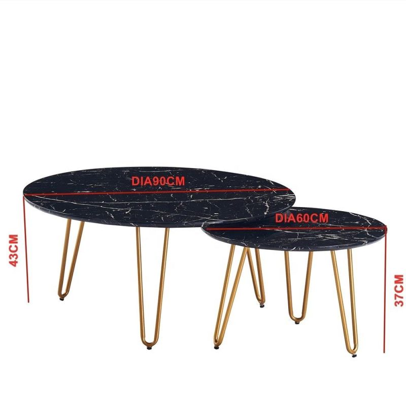 Modern Cheap Price Factory Round Side Table MDF Marble Paper Top Living Room Coffee Table Set with Golden Painting Leg