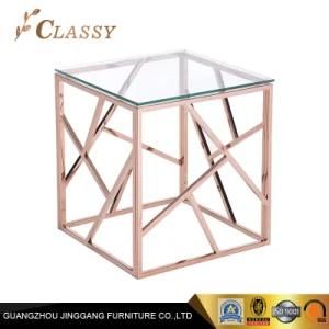 Stainless Steel Frame Coffee Table with Transparent Glass Top in Living Room