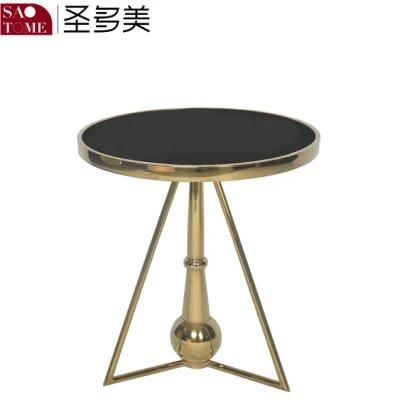 Modern and Popular Living Room Hotel Stainless Steel Black Glass Round End Table