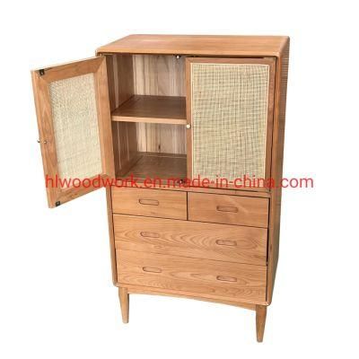 Oak Wood Cabinets with Rattan Door Natural Color Living Room furniture Cabinet