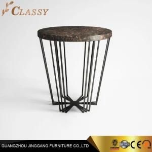 Black Marble Top Side Table in Brass Iacquered Finished Steel Foot