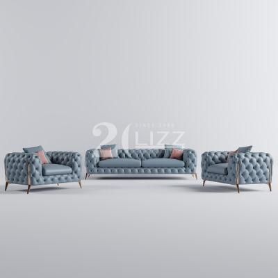 Manufacture Italian Style Living Room Furniture Modern Sectional Geniue Leather Sofa with Blue Color