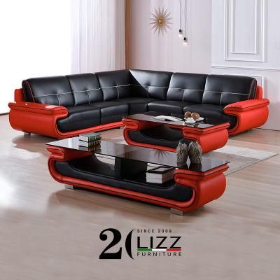 Italian Home Furniture Luxury Lounge Real Leather Corner L Shape Sofa with Wood Frame