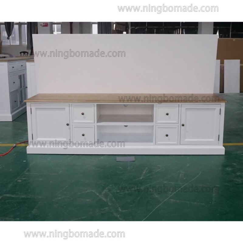 French Provincial Hunter Furniture Natural Ash Top Pure White Base 4 Drawers 2 Doors TV Stand