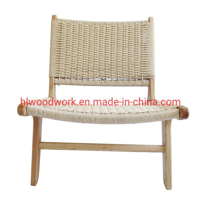 Saddle Chair Ash Wood Frame Natural Color with Woven Fabric Rope Without Arm Leisure Chair Garden Chair Outdoor Furniture