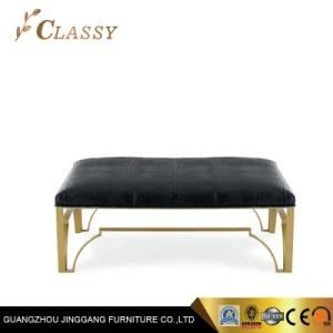 Leather Upholstery Metal Frame Handcrafted Ottoman Bench for Living Room Furniture