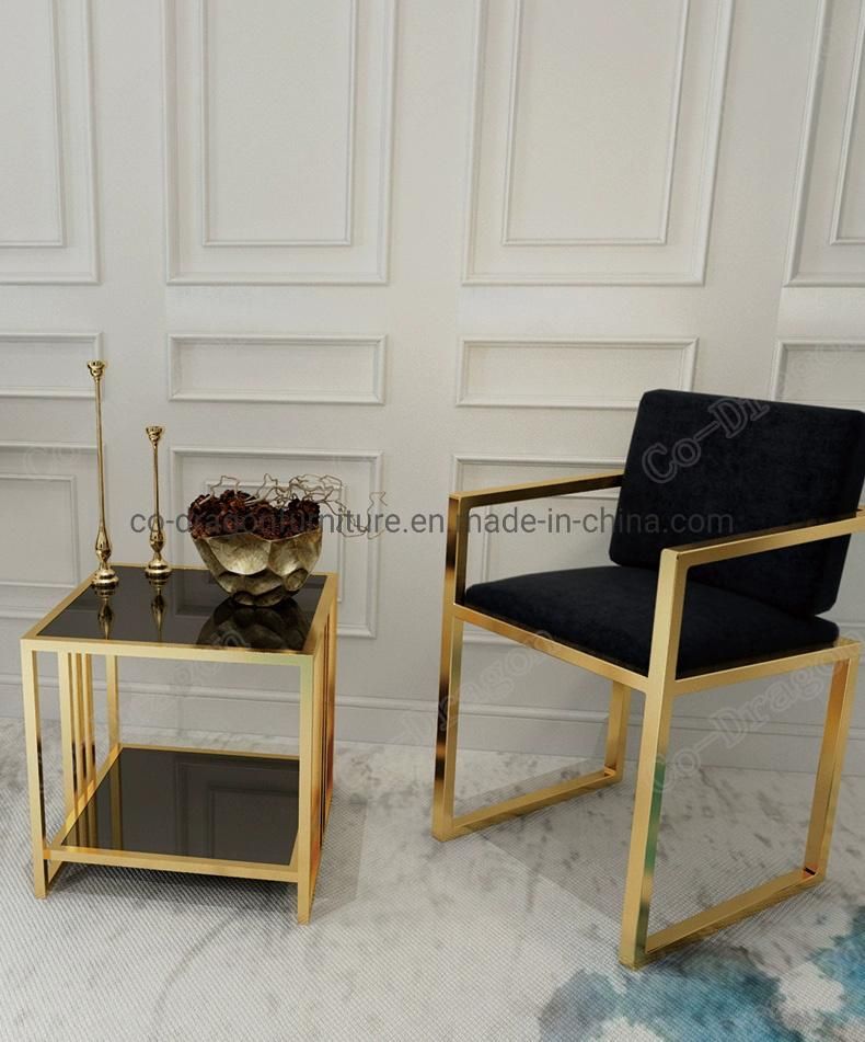 Black Tempered Glass Table Top Gold Leg End Side Table