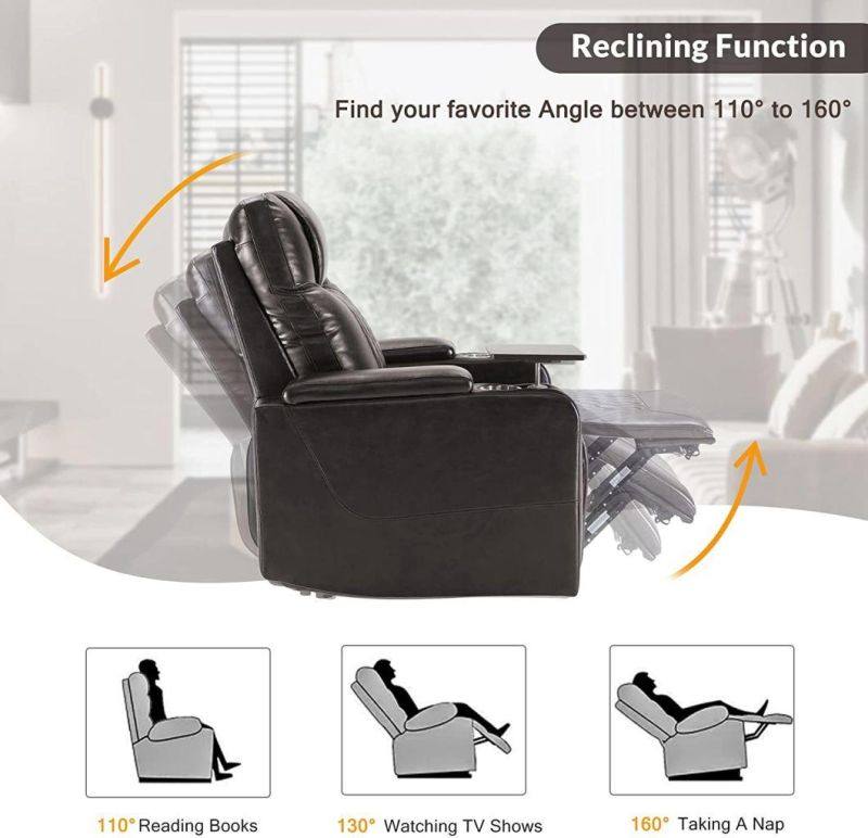 Jky Furniture Multifunction Leatherhome Theater Power Recliner Sofa Set with Customerization Functions