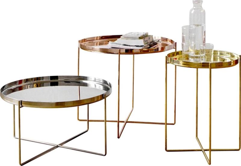 Gold Coffee Table Furniture with Mirrored Metal Top Tray Removeable