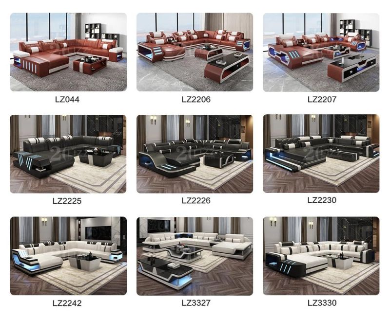 Modern Italian Style Living Room Furniture Latest LED Genuine Leather Sofa