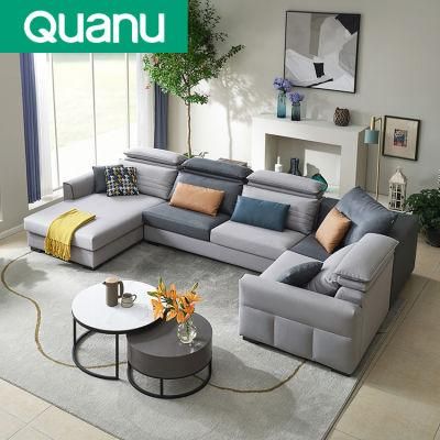 102635 Modern U Shape Living Room Luxury Velvet Technology Cloth Sofa Set